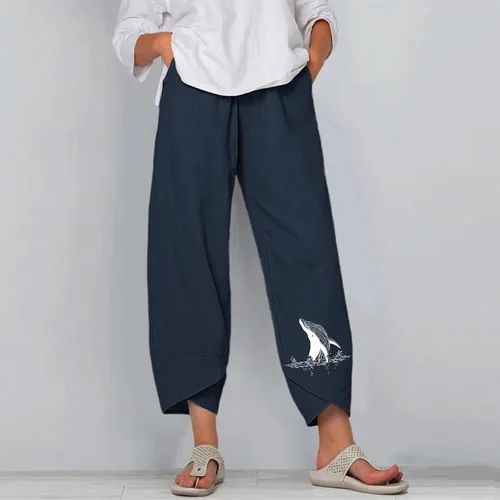 Miniatura 5 de Pants for Women Womens Solid Casual Pants Printed Trousers Elastic Waist Pockets Wide Leg Trousers