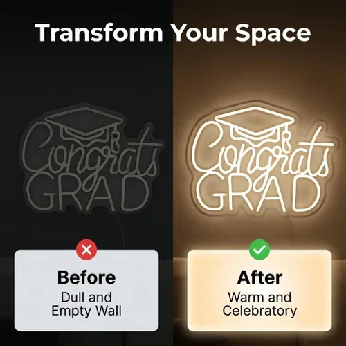 Miniatura 7 de Letrero de Felicitaciones Graduación Neón 2025 - Decoración de Graduación USB Blanca Cálida para Telón de Fondo, Dormitorio, Noche de Prom AA- Blanco