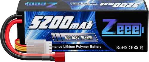 Zeee 4S Lipo Battery 5200mAh 14.8V 50C Hard Case RC Battery T Plug Compatible con RC Car RC Buggy Truggy Crawler Monster Boat Truck Modelo RC