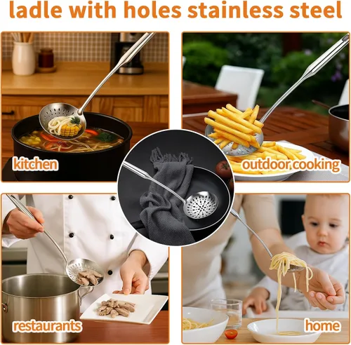 Miniatura 9 de TBWHL Espumadera Cuchara Ranurada, Cucharas Ranuradas para Cocinar, Cuchara Ranurada de Acero Inoxidable 304 Resistente con Mango Ergonómico al