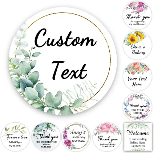 Paquete de 50 etiquetas adhesivas personalizadas para logotipo de empresas, calcomanías impermeables para regalos de boda, cumpleaños con foto, haz