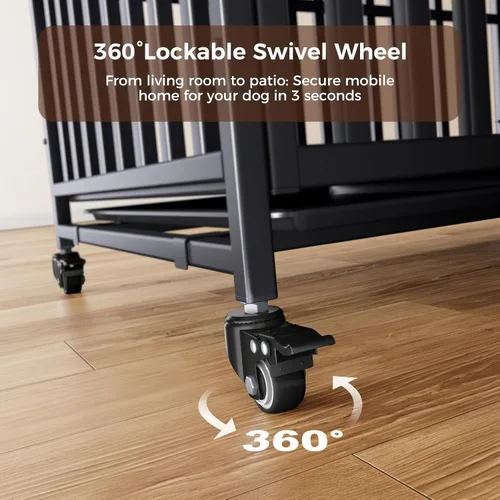 Miniatura 6 de Jaula para Perros de Servicio Pesado, Jaula Indestructible a Prueba de Escape para Perros con Alta Ansiedad, Perrera de 3 Puertas con 4 Ruedas