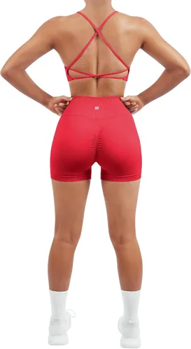 Miniatura 2 de SUUKSESS Conjuntos de entrenamiento sin costuras para mujer, sujetador deportivo con tiras y cintura alta, pantalones cortos