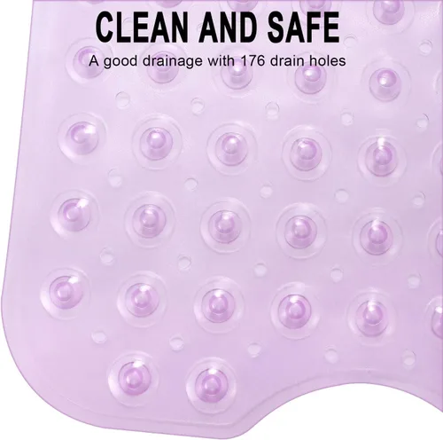 Miniatura 4 de YINENN Tapete de ducha para bañera de 40 x 16 pulgadas, antideslizante y extragrande, tapete para bañera con ventosas, lavable a máquina, con Morado