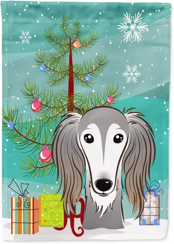 Miniatura 30 de Caroline's Treasures BB1622CHF - Bandera de casa Shih Tzu con árbol de Navidad y gris plateado para porche, grande, para colgar en la pared