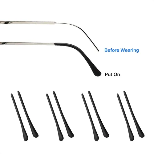 Miniatura 6 de 8 pares de puntas negras de silicona antideslizantes para las orejas, fundas de tubo, puntas de repuesto suaves para lentes de sol con cable fino