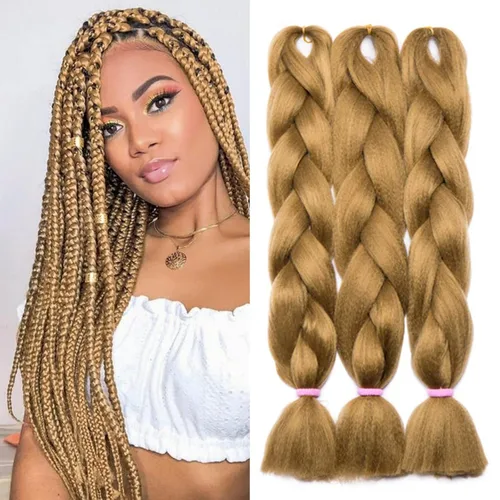 Miniatura 155 de Benehair Extensiones de cabello trenzado ombré de 24 pulgadas, 1 paquete de extensiones de cabello trenzado jumbo de alta temperatura, cabello