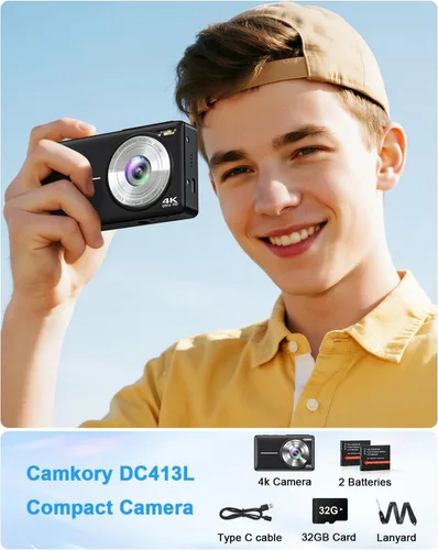 Miniatura 6 de Cámara digital 4K, cámara compacta de punto y disparo con enfoque automático, cámara dual, flash, zoom 16X, tarjeta de 32GB, cámaras de 64MP