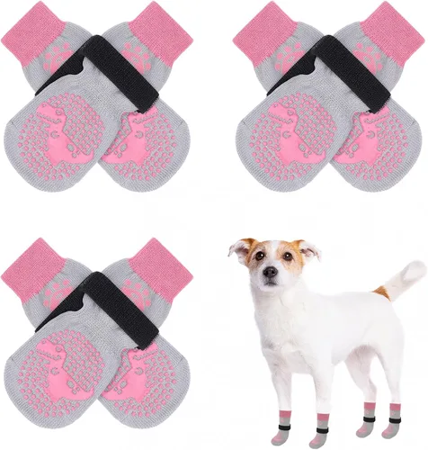 Miniatura 30 de SCENEREAL 6 piezas de calcetines antideslizantes para perros para prevenir lamido de patas para pavimento caliente/frío, calcetines de agarre