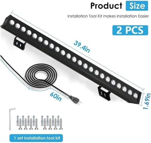Miniatura 8 de Paquete de 2 luces de pared para exteriores de 72 W, 40 pulgadas, 5000 K, luz diurna blanca LED, barra de luz LED de 120 V, impermeable, IP67
