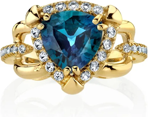 Miniatura 2 de Peora Anillo de homenaje de Alejandrita creado para mujer, oro amarillo de 14 quilates con topacio blanco auténtico, cambio de color de 2.25
