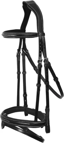 Exion - Brida de salto anatómica para caballos con banda nasal extraíble y riendas de goma, cuero curtido vegetal de primera calidad, hebillas de