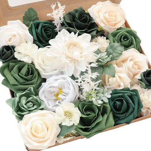 Miniatura 6 de Floroom - Flores artificiales de aspecto real en color lila, lavanda, púrpura y crema, rosas falsas, dalias y vegetación en conjunto de caja