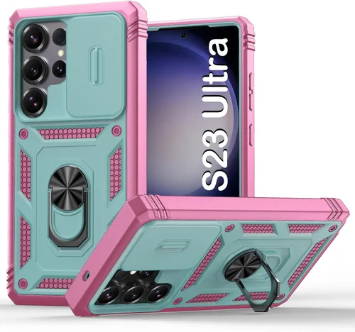 Miniatura 14 de PASNEW Funda para Samsung Galaxy S22 Ultra 5G, cubierta de cámara deslizante y soporte de dedo de metal giratorio de 360°, militar, resistente, a