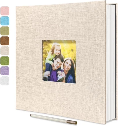Miniatura 7 de HoneyTolly Álbum de fotos autoadhesivo para fotos de 4 x 6 imágenes, cubierta magnética de lino, 15 hojas/30 páginas en blanco para bodas Beige claro
