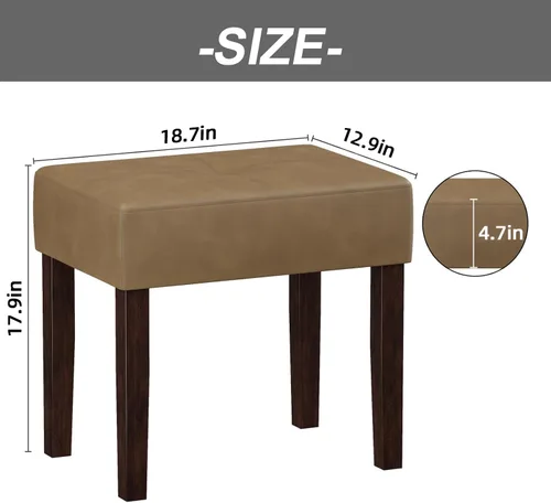 Miniatura 3 de EOSVALO Taburete de tocador de cuero, banco otomano rectangular de 18.7 pulgadas de ancho para sala de maquillaje, silla de tocador con patas