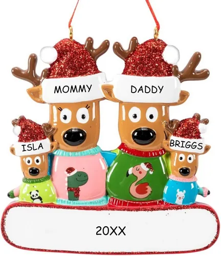 Miniatura 9 de Adorno personalizado con diseño de familia de renos
