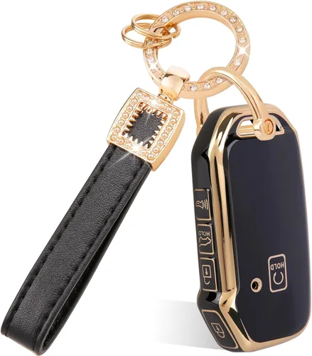 Funda para llavero y llavero de cuero, compatible con Kia K5 Forte Sportage Soul Seltos Telluride Smart Key Holder 5 botones, elefante blanco