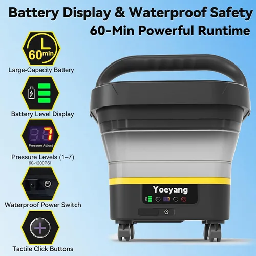 Miniatura 8 de Limpiador inalámbrico portátil con tanque: herramienta de limpieza eléctrica plegable, tanque de 3.4 galones, rociador ajustable de varios niveles