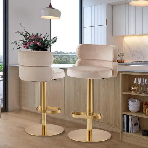Miniatura 7 de Taburetes de bar de terciopelo modernos giratorios de altura ajustable para encimera de cocina, taburetes de bar con reposapiés para sala de estar