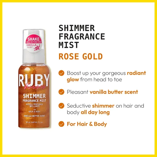 Miniatura 5 de Ruby Kisses Spray de fragancia brillante para el cuerpo y el cabello, espray de perfume corporal con purpurina de vainilla, perfume para la piel