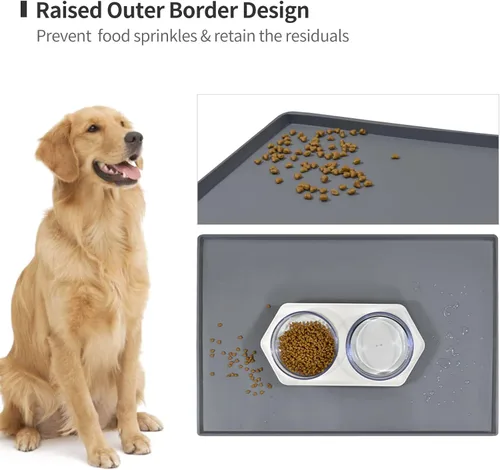 Miniatura 3 de Mantel individual de silicona para cuencos para comer para perros y gatos, impermeable, antideslizante. Tamaño: (18.5 x 11.5 pulgadas) borde elevado