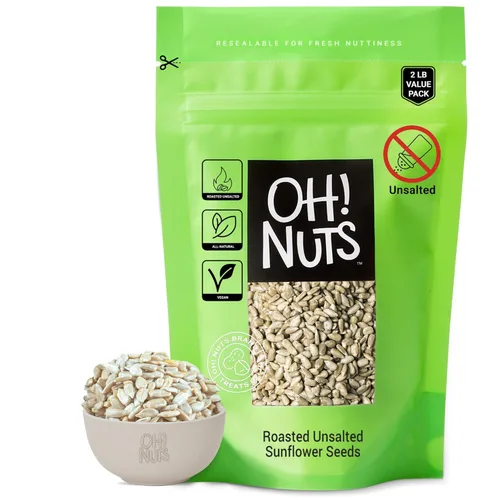 Oh! Nuts Semillas de girasol sin cáscara – tostado sin sal – 2 libras – Snack potenciador de energía saludable – Empaquetado en bolsa con cierre de