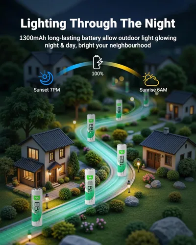 Miniatura 2 de EBL - Pilas solares AA recargables para luces solares de exterior, 1300 mAh NIMH precargadas 1,2 V, recargable hasta 1200 veces para luces de jardín
