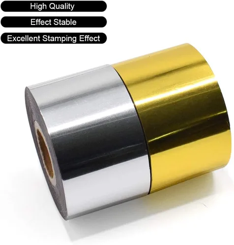 Miniatura 3 de Papel de estampado en caliente, 1 rollo dorado + 1 rollo plateado de 1.5 pulgadas x 400 pies, papel dorado anodizado de transferencia de calor