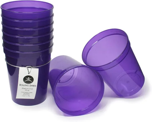 Miniatura 28 de Rolling Sands Vasos de plástico reutilizables para estadios de 16 onzas, paquete de 8, fabricados en Estados Unidos, sin BPA, aptos para Negro