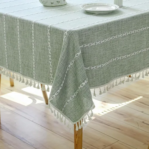 Miniatura 13 de Mantel rectangular de lino beige crema para comedor y cocina, mantel rectangular de arpillera de lino con borlas, resistente, rústico, campestre