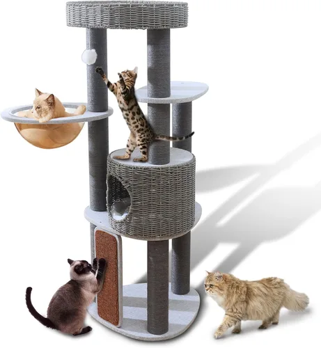 Miniatura 11 de Árbol para gatos de interior, torre para gatos de varios niveles de 54 pulgadas para adultos grandes, casa de árbol resistente para gatos con 4
