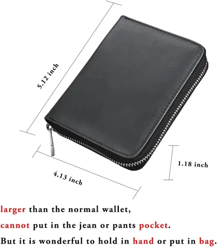 Miniatura 6 de boshiho Cartera con bloqueo RFID de 24 ranuras para tarjetas de crédito, de piel auténtica, organizador de múltiples tarjetas, con cremallera
