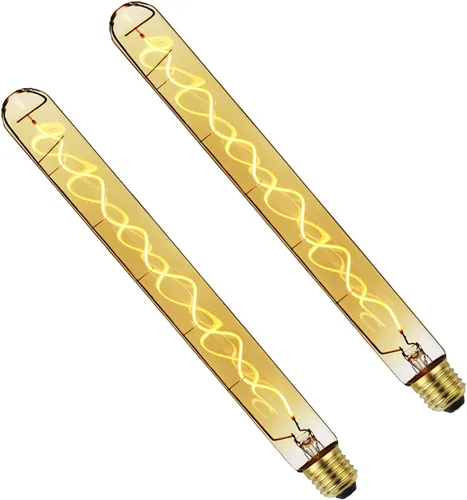 Bombilla de filamento Edison, tubo de ensayo largo en espiral, estilo vintage, T10/T32 mediano (E26), base estándar E27, 4 W, 2200 K, regulable,