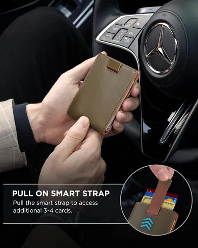 Miniatura 18 de SERMAN BRANDS - Billetera sencilla de cuero genuino con bloqueo RFID para hombre, billetera delgada con bolsillo frontal y clip para dinero