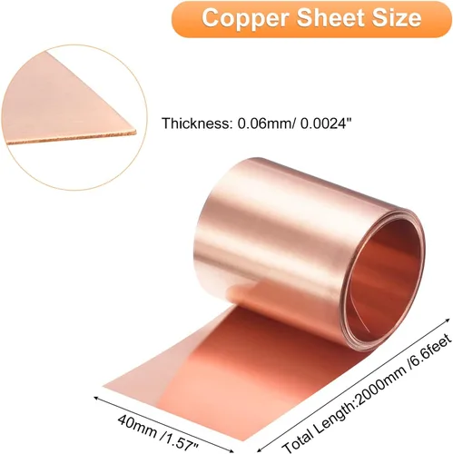Miniatura 63 de uxcell Rollo de lámina de cobre de 78.740 in x 0.394 in x 0.001 in, 99.9% de tira de cobre puro de cobre intermitente placa de lámina de metal