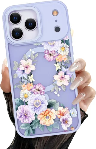 Miniatura 61 de Compatible con el teléfono 13 Pro - Funda magnética mate translúcida, de lujo, a prueba de golpes, magnética y con bonito patrón de flores, carcasa