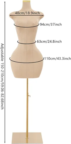 Miniatura 4 de Torso modelo de vestido femenino, 59 a 83 pulgadas de altura ajustable, formas de ropa de cuerpo de maniquí con base cuadrada de metal, soporte
