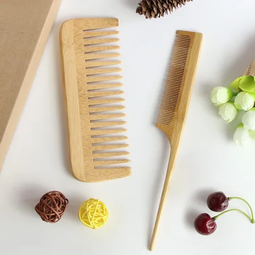 Miniatura 6 de Juego de cepillos y peines de bambú 100% de Combetter, peine para mujeres y desenredante, excelente para todo tipo de cabello, ecológico y hecho a