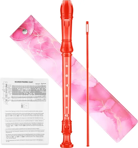 Miniatura 18 de Instrumento de flauta soprano para niños principiantes estudiantes, digitación alemana, llave C, flauta soprano de 3 piezas con varilla de limpieza