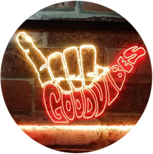 ADVPRO - Decoración para fiestas con diseño de mano y leyenda “Good Vibes”, con luces LED de colores, de neón - st6-i1076 Rojo y amarillo