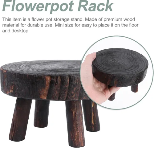 Miniatura 9 de VILLCASE Soporte de exhibición de taburete de madera, taburete de madera, soporte para plantas de patio, maceta, estante decorativo para taburete