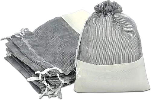 Miniatura 17 de TheDisplayGuys For Your Modern Living Paquete de 24 bolsas de regalo de lino y organza negra con cordones (XS 3 x 4), recuerdos de fiesta, muestras