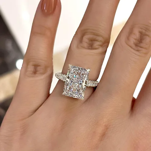 Miniatura 2 de Anillo de promesa de corte radiante para mujer, anillos de compromiso para ella, anillo de plata chapada en oro blanco de 18 quilates