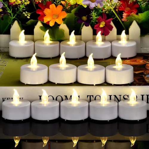 Miniatura 2 de Velas de té sin llama, funcionan con pilas, velas votivas eléctricas parpadeantes LED, paquete de 24 unidades, realistas y brillantes para fiestas