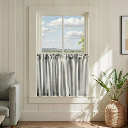 Miniatura 85 de jinchan - Cortinas de lino a rayas para cocina de 20 pulgadas de largo, cortinas de varios niveles, estilo granja moderna de café, tratamientos