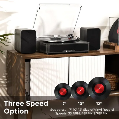 Miniatura 6 de VANGOA Tocadiscos de vinilo, tocadiscos de 3 velocidades con receptor Bluetooth, altavoces estéreo integrados, color negro