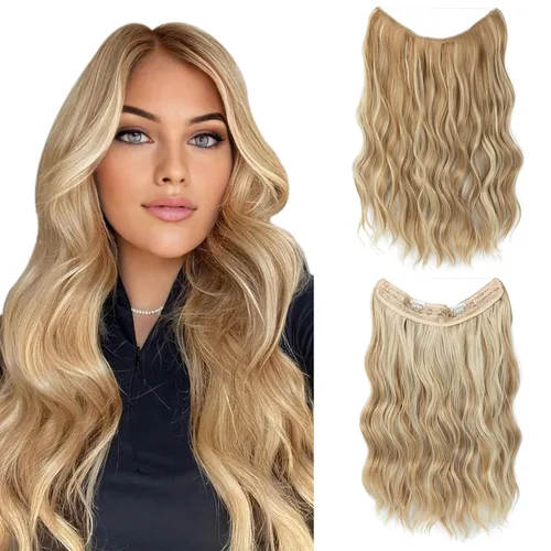 Miniatura 30 de SARLA Extensión de Cabello con Alambre Invisible con 3 Clips Pieza de Cabello Sintética Corta de Ondas de Playa Diadema Transparente Ajustable