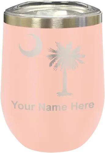 Miniatura 35 de LaserGram Vaso de vino de acero inoxidable de doble pared, bandera de Carolina del Sur, grabado personalizado incluido (rosa)