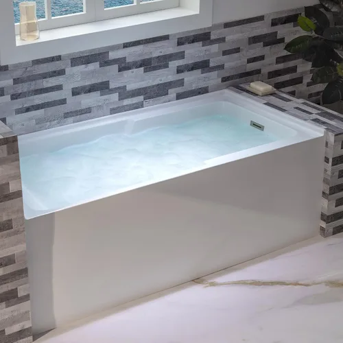 Miniatura 9 de WOODBRIDGE Bañera rectangular de acrílico de 60 pulgadas en blanco con drenaje derecho, drenaje desplegable de níquel cepillado incluido BA6030R